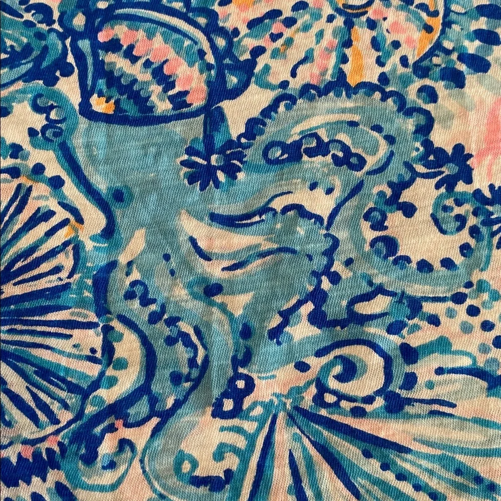Lilly Pulitzer Etta V-Neck Tee T Shirt in Blue Grotto, Commotion in the Ocean L - Picture 13 of 16